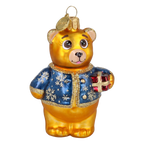 Bear's Little Gift in Cobalt & Gold | Hand-Painted Glass Ornament | Blubom 2027-004