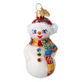 Bundled-Up Snowman in Patchwork | Hand-Painted Glass Ornament | Blubom 2027-006
