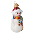 Bundled-Up Snowman in Patchwork | Hand-Painted Glass Ornament | Blubom 2027-006