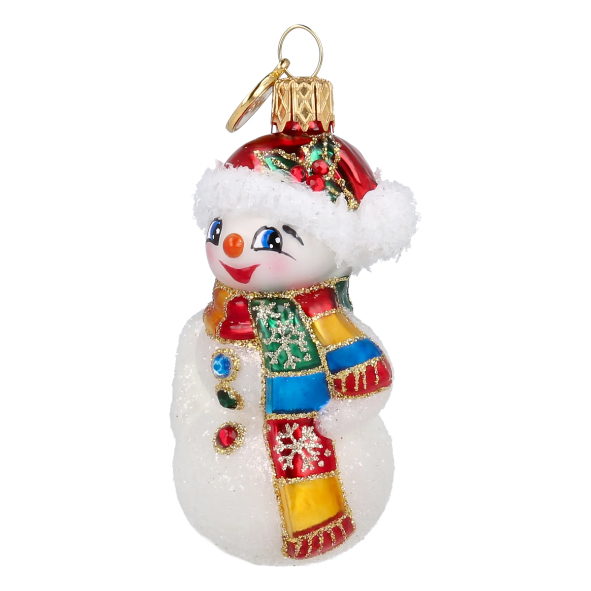 Bundled-Up Snowman in Patchwork | Hand-Painted Glass Ornament | Blubom 2027-006