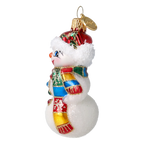Bundled-Up Snowman in Patchwork | Hand-Painted Glass Ornament | Blubom 2027-006
