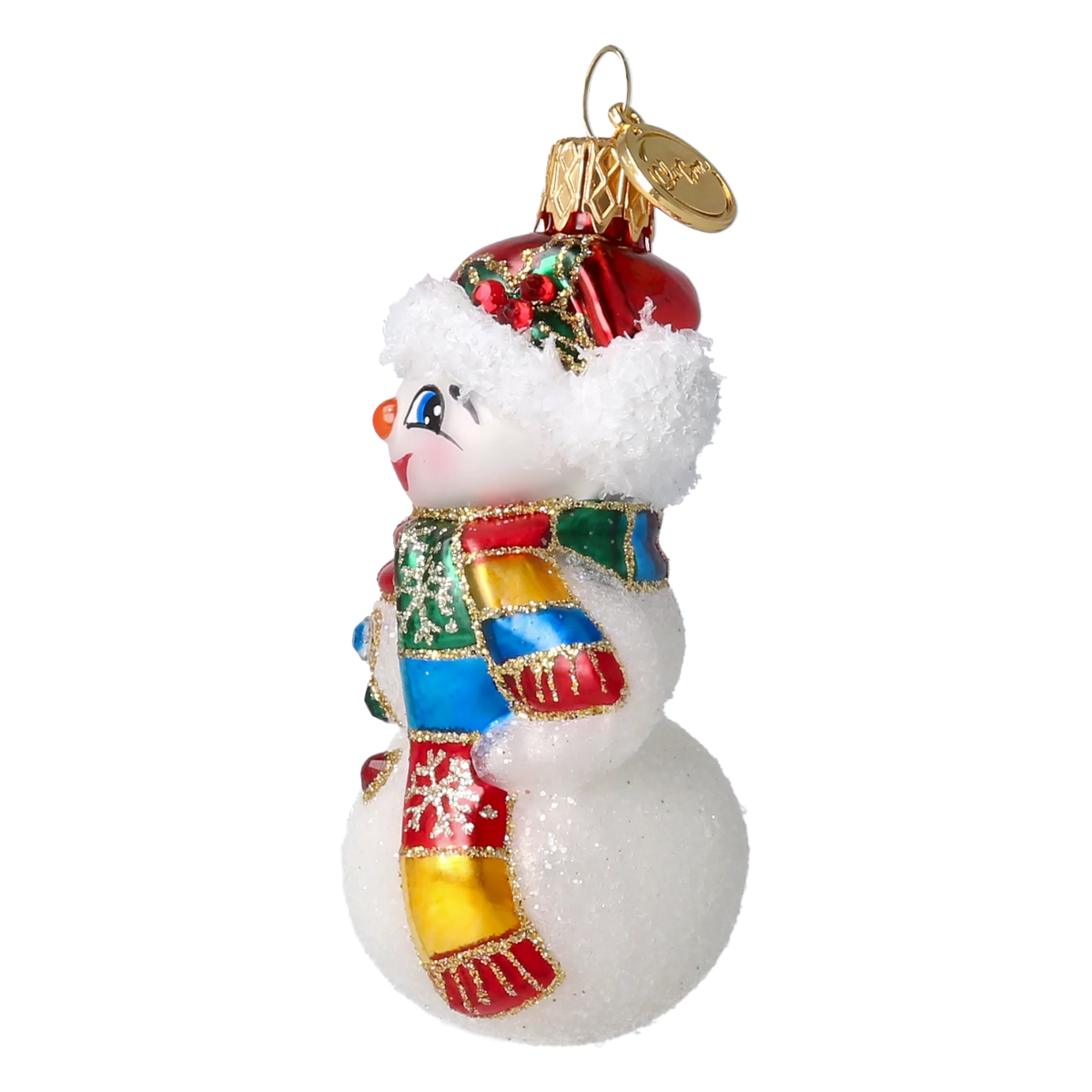 Bundled-Up Snowman in Patchwork | Hand-Painted Glass Ornament | Blubom 2027-006