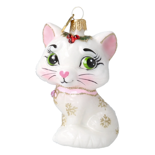 Little Cat in Pearl & Pink | Hand-Painted Glass Ornament | Blubom 2027-008