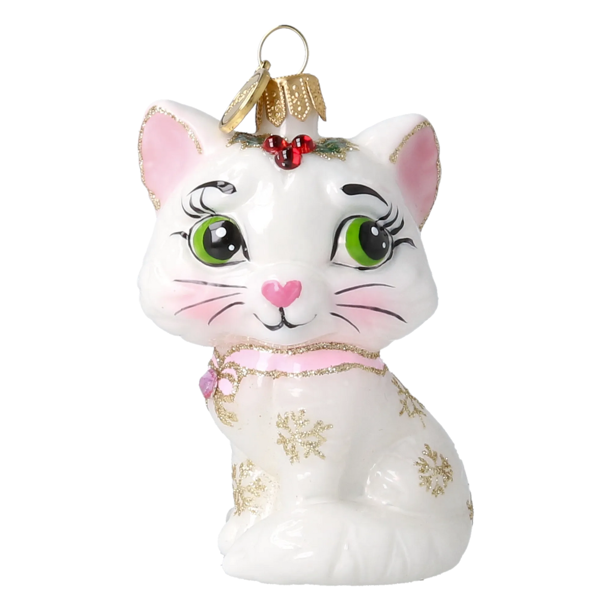Little Cat in Pearl & Pink | Hand-Painted Glass Ornament | Blubom 2027-008