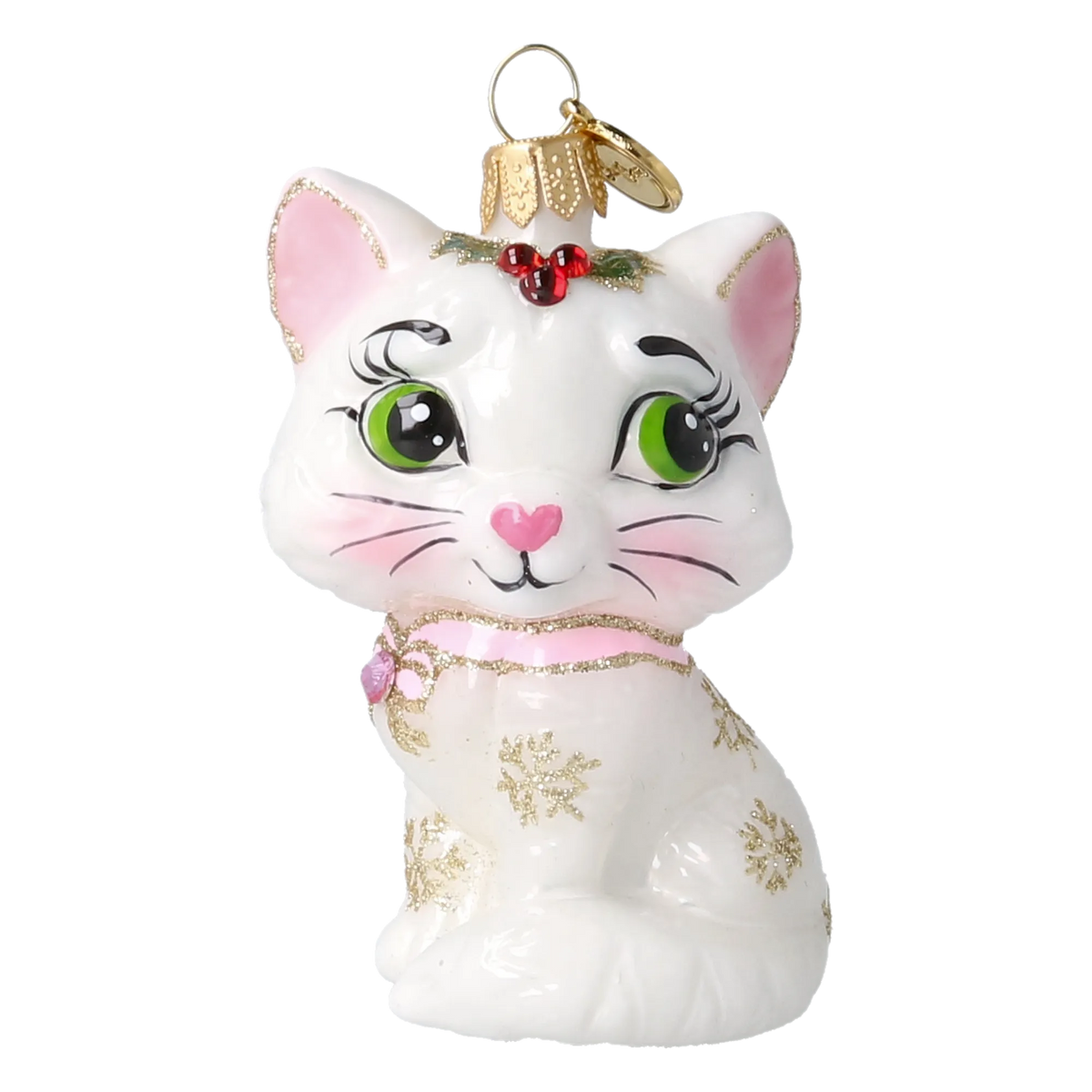 Little Cat in Pearl & Pink | Hand-Painted Glass Ornament | Blubom 2027-008