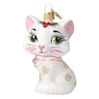 Little Cat in Pearl & Pink | Hand-Painted Glass Ornament | Blubom 2027-008