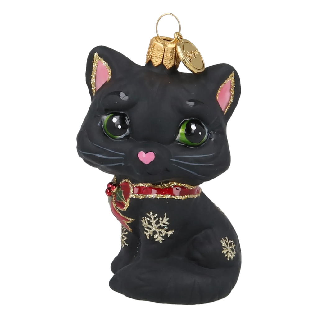 Little Cat in Charcoal & Ruby | Hand-Painted Glass Ornament | Blubom 2027-009