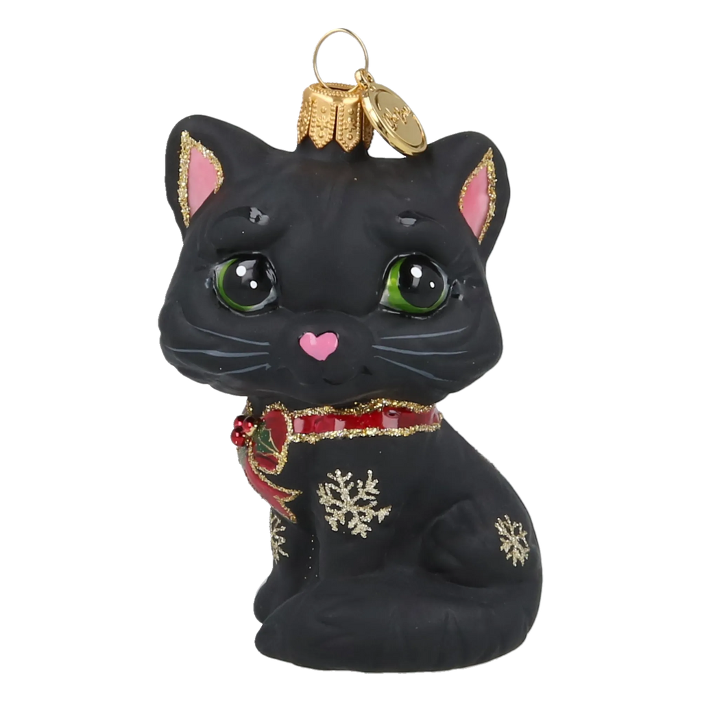 Little Cat in Charcoal & Ruby | Hand-Painted Glass Ornament | Blubom 2027-009