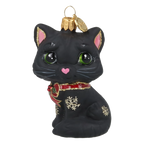 Little Cat in Charcoal & Ruby | Hand-Painted Glass Ornament | Blubom 2027-009