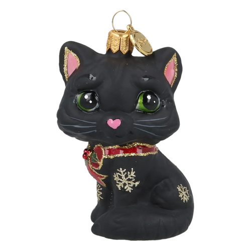 Little Cat in Charcoal & Ruby | Hand-Painted Glass Ornament | Blubom 2027-009
