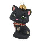 Little Cat in Charcoal & Ruby | Hand-Painted Glass Ornament | Blubom 2027-009