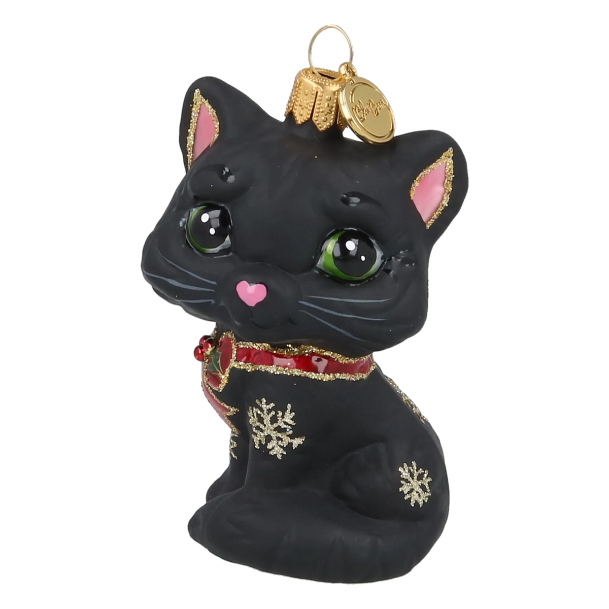 Little Cat in Charcoal & Ruby | Hand-Painted Glass Ornament | Blubom 2027-009