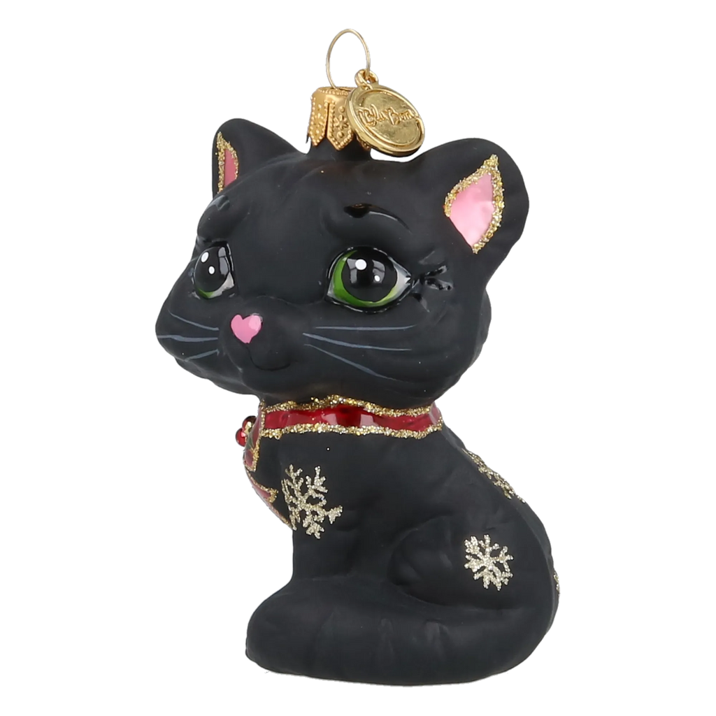 Little Cat in Charcoal & Ruby | Hand-Painted Glass Ornament | Blubom 2027-009