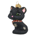 Little Cat in Charcoal & Ruby | Hand-Painted Glass Ornament | Blubom 2027-009