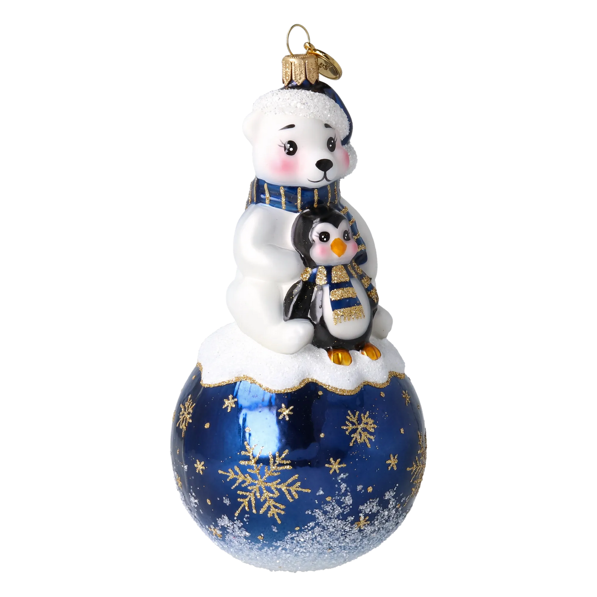Snowy Bear Duo in Navy Blue | Hand-Painted Glass Ornament | Blubom 2027-010