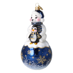 Snowy Bear Duo in Navy Blue | Hand-Painted Glass Ornament | Blubom 2027-010