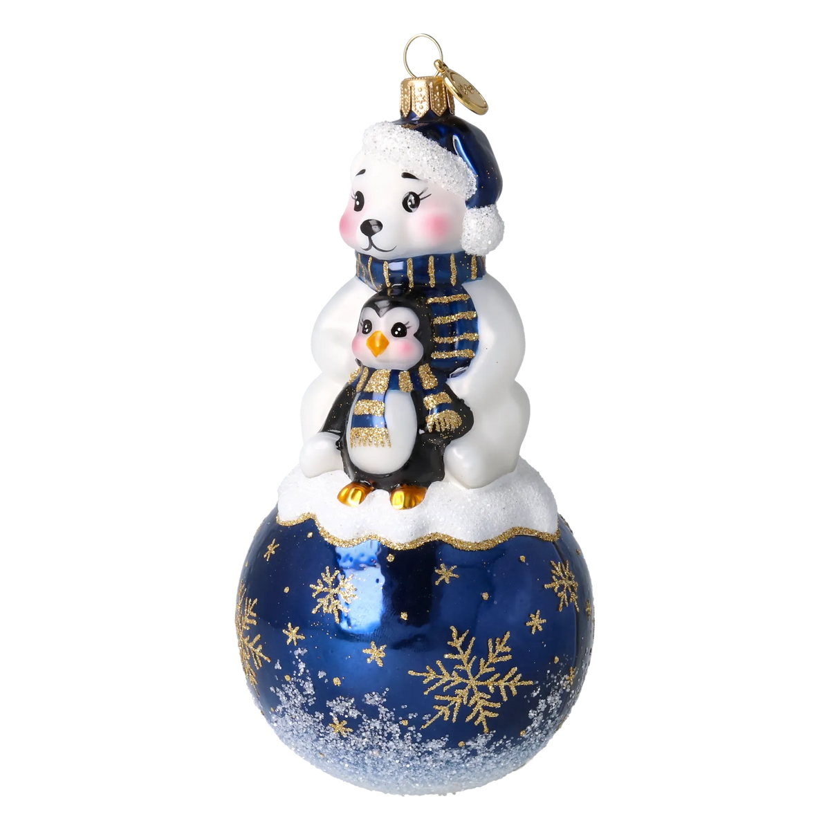 Snowy Bear Duo in Navy Blue | Hand-Painted Glass Ornament | Blubom 2027-010