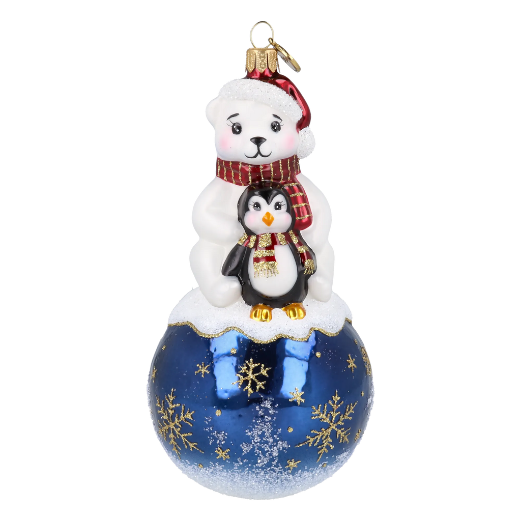 Snowy Bear Duo in Ruby | Hand-Painted Glass Ornament | Blubom 2027-011