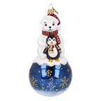 Snowy Bear Duo in Ruby | Hand-Painted Glass Ornament | Blubom 2027-011