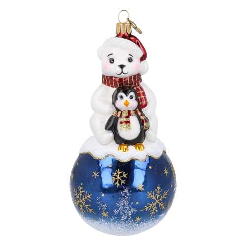Snowy Bear Duo in Ruby | Hand-Painted Glass Ornament | Blubom 2027-011