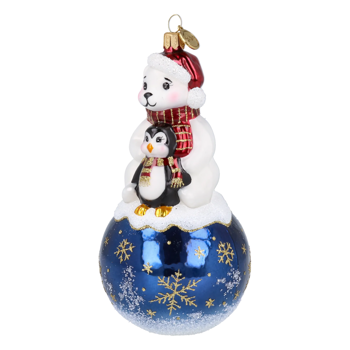 Snowy Bear Duo in Ruby | Hand-Painted Glass Ornament | Blubom 2027-011