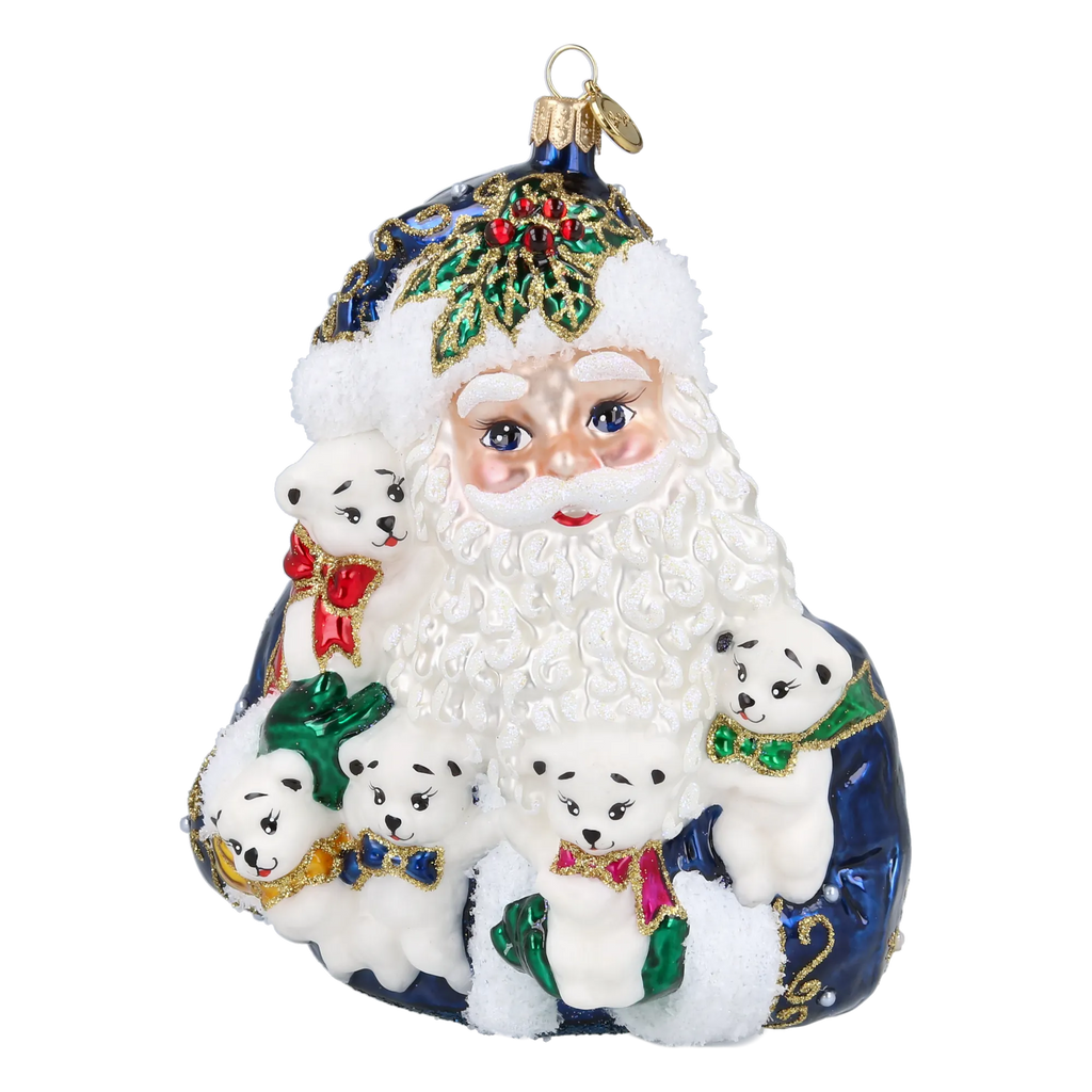 Santa's Furry Friends in Navy | Hand-Painted Glass Ornament | Blubom 2027-012