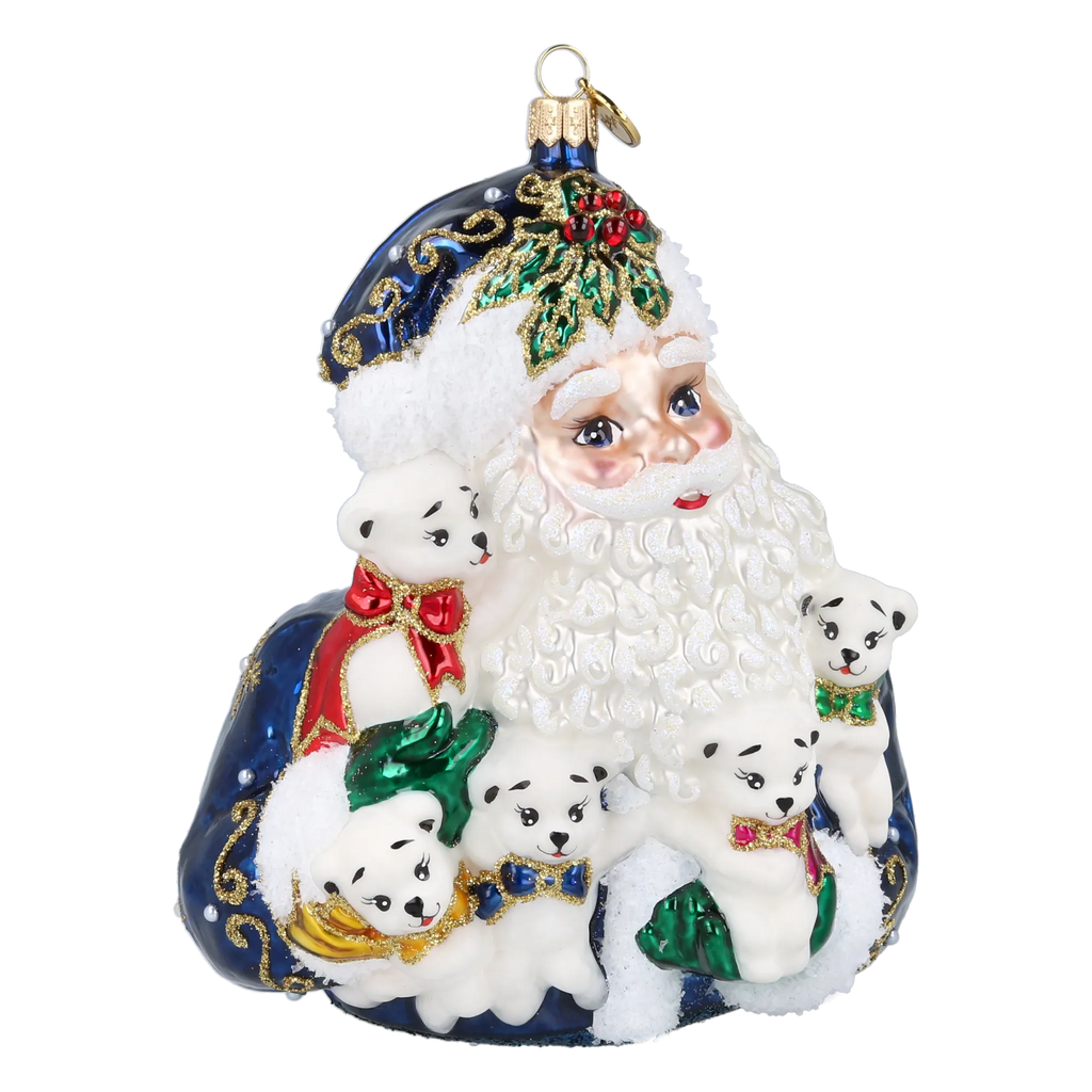 Santa's Furry Friends in Navy | Hand-Painted Glass Ornament | Blubom 2027-012