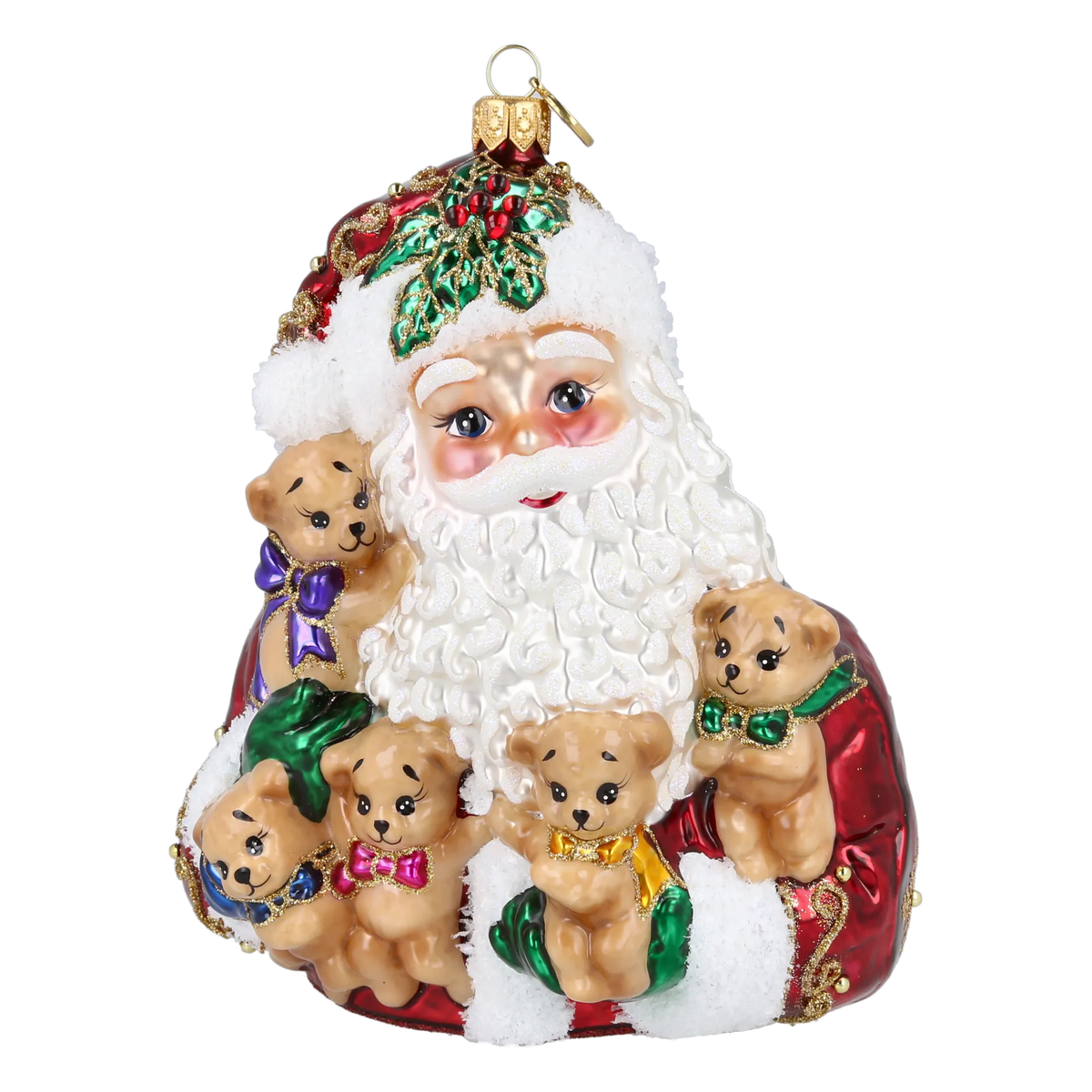 Santa's Furry Friends in Ruby | Hand-Painted Glass Ornament | Blubom 2027-013