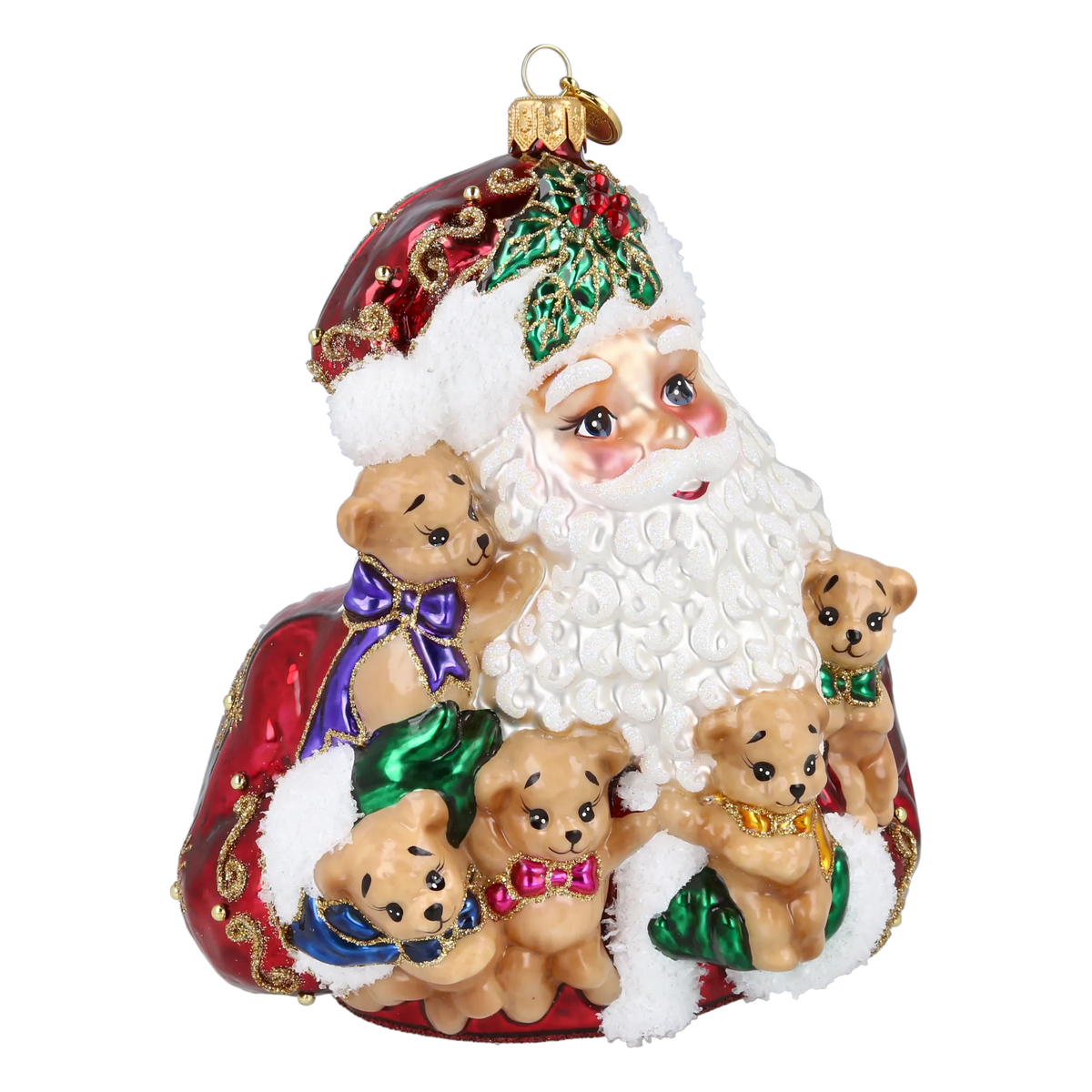 Santa's Furry Friends in Ruby | Hand-Painted Glass Ornament | Blubom 2027-013