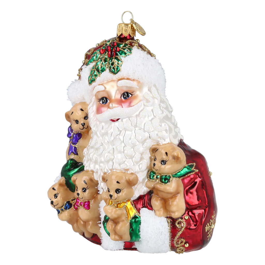 Santa's Furry Friends in Ruby | Hand-Painted Glass Ornament | Blubom 2027-013