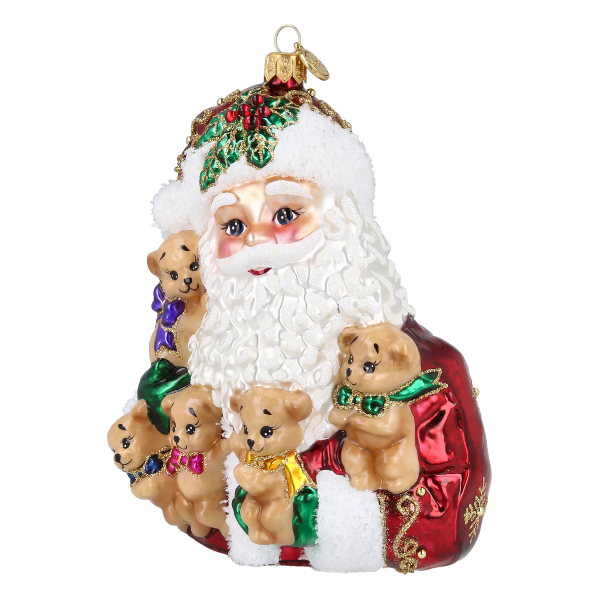 Santa's Furry Friends in Ruby | Hand-Painted Glass Ornament | Blubom 2027-013