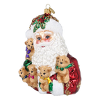 Santa's Furry Friends in Ruby | Hand-Painted Glass Ornament | Blubom 2027-013