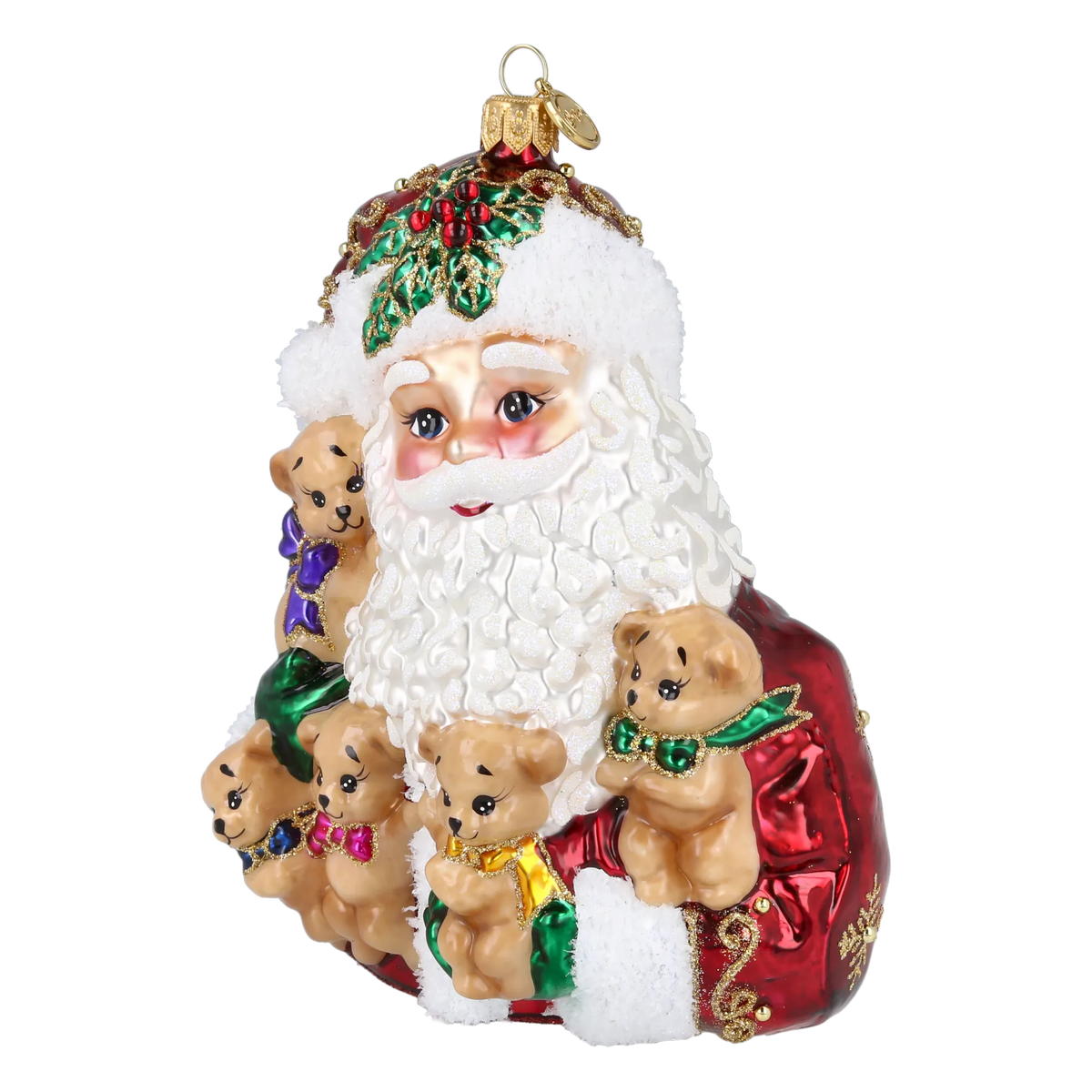 Santa's Furry Friends in Ruby | Hand-Painted Glass Ornament | Blubom 2027-013