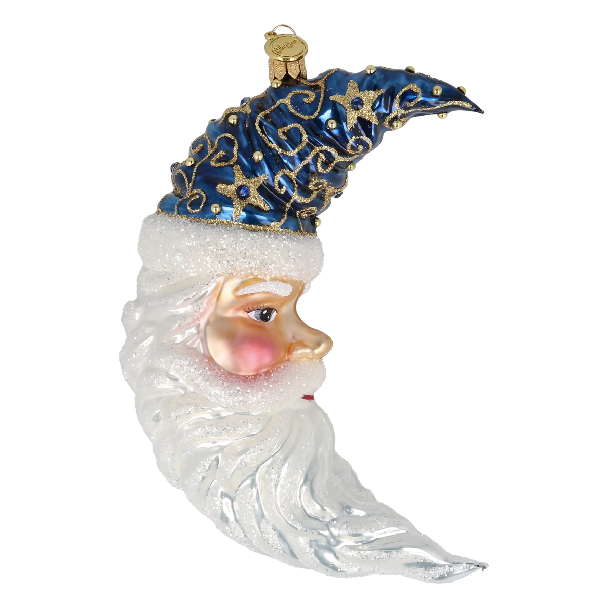 Navy Blue Santa Moon | Hand-Painted Glass Ornament | Blubom 2027-014