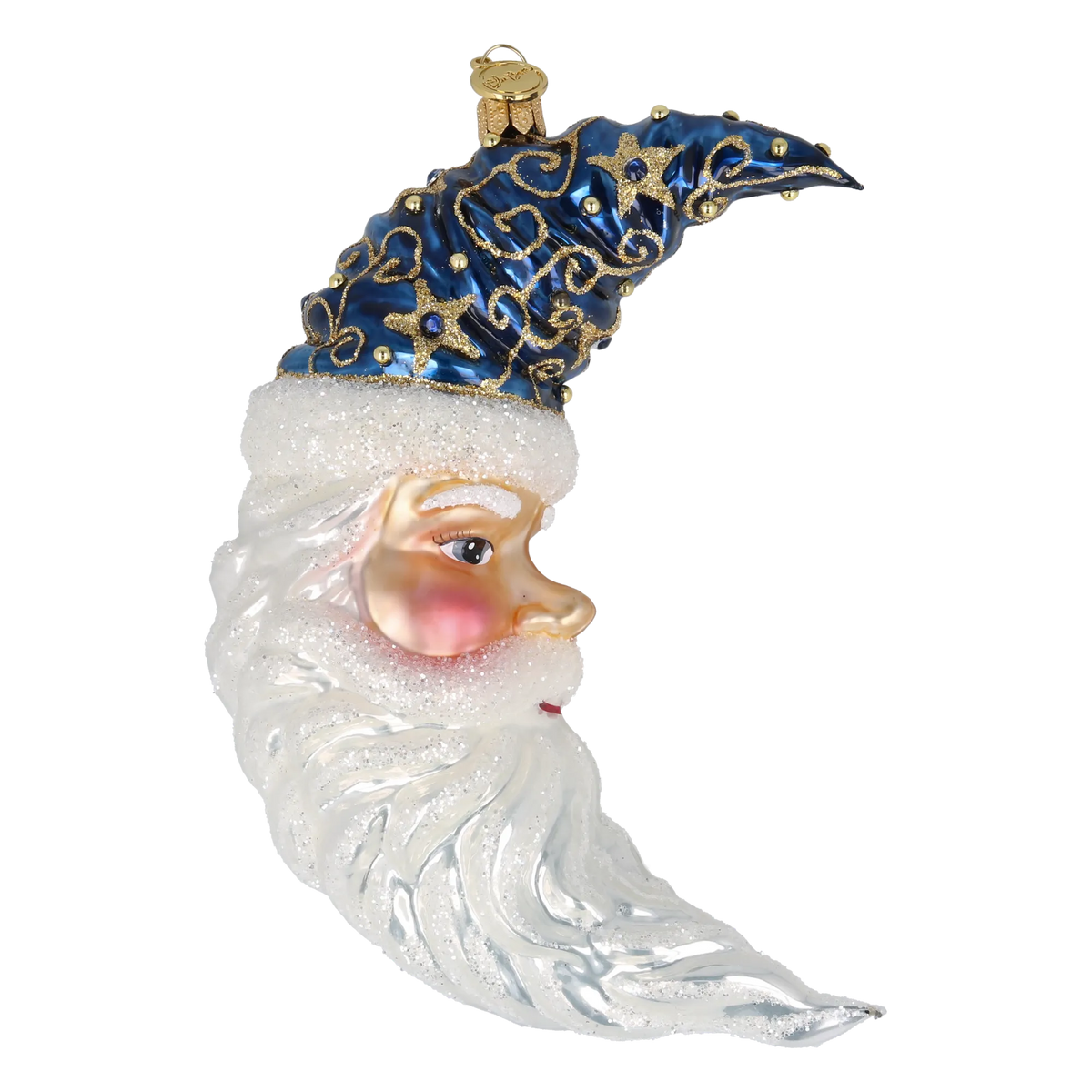 Navy Blue Santa Moon | Hand-Painted Glass Ornament | Blubom 2027-014