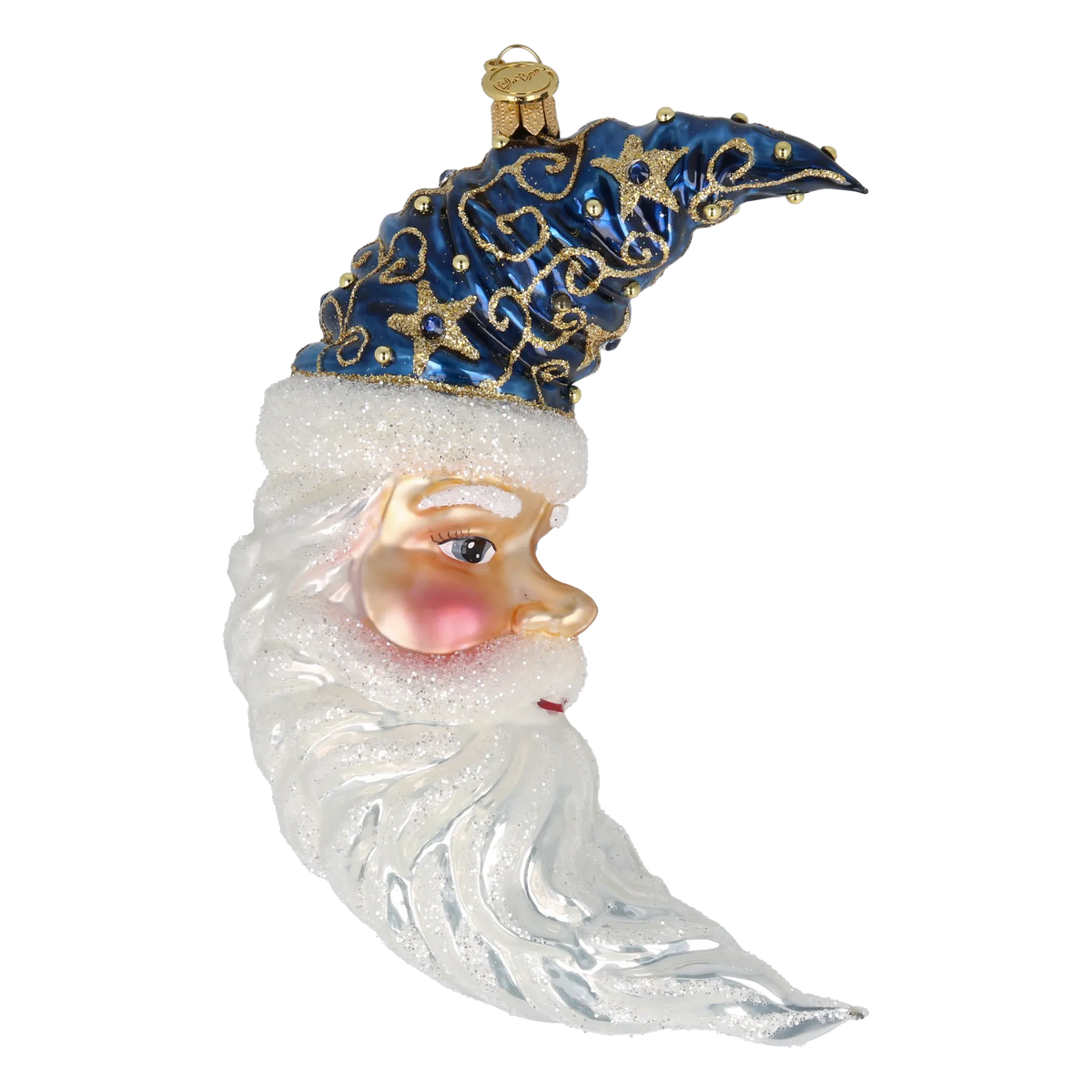Navy Blue Santa Moon | Hand-Painted Glass Ornament | Blubom 2027-014