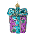 Bundled Gift in Turquoise & Violet | Hand-Painted Glass Ornament | Blubom 2027-026