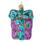 Bundled Gift in Turquoise & Violet | Hand-Painted Glass Ornament | Blubom 2027-026