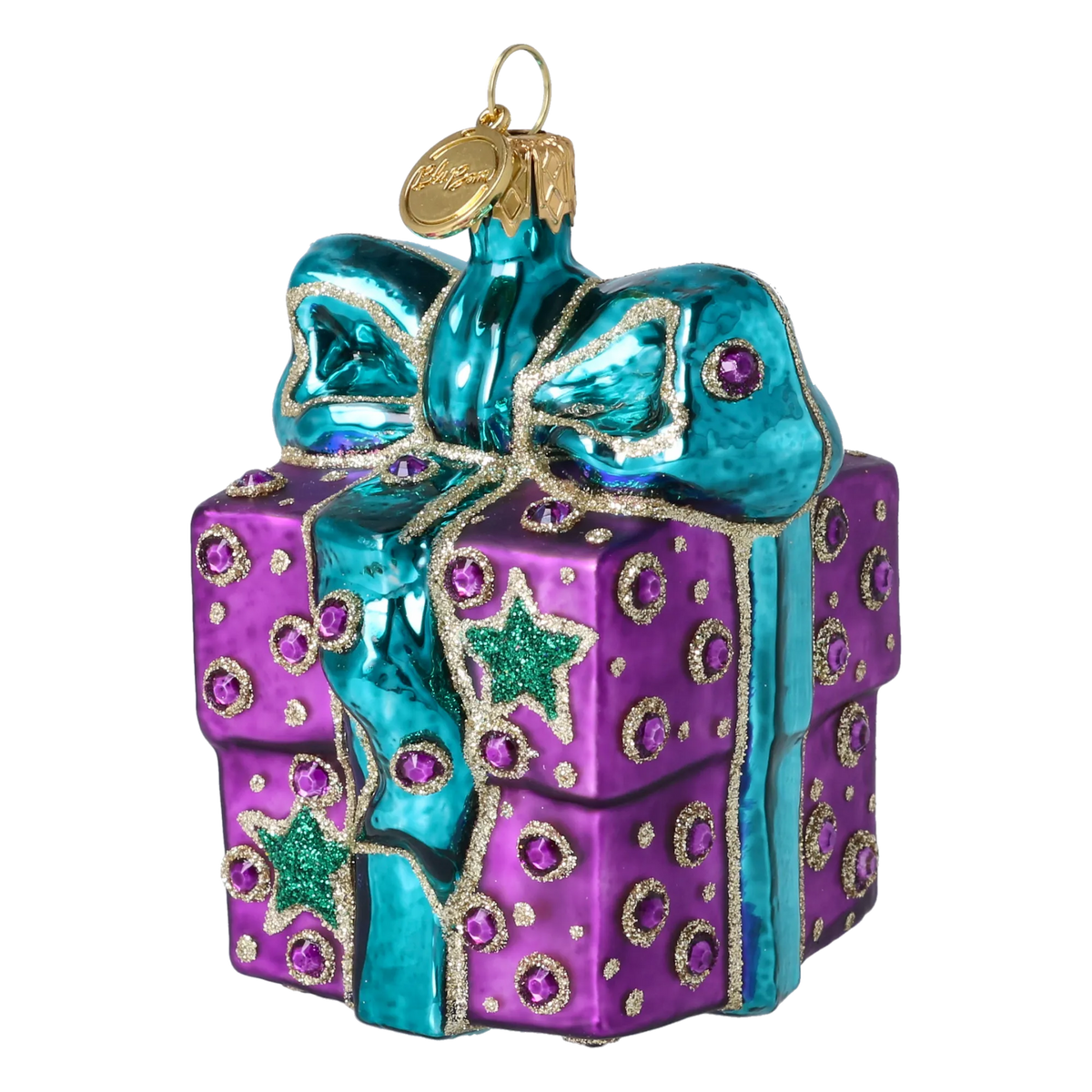 Bundled Gift in Turquoise & Violet | Hand-Painted Glass Ornament | Blubom 2027-026