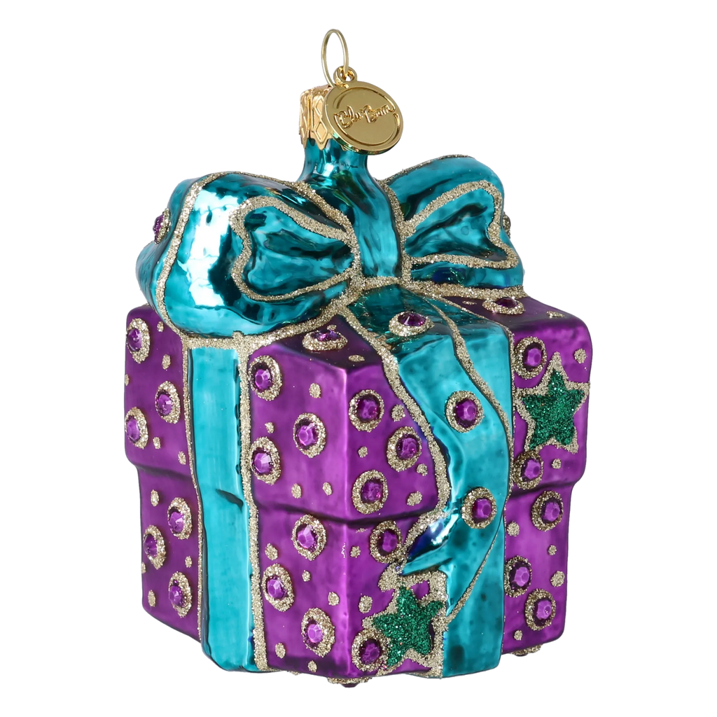 Bundled Gift in Turquoise & Violet | Hand-Painted Glass Ornament | Blubom 2027-026