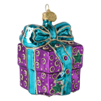 Bundled Gift in Turquoise & Violet | Hand-Painted Glass Ornament | Blubom 2027-026