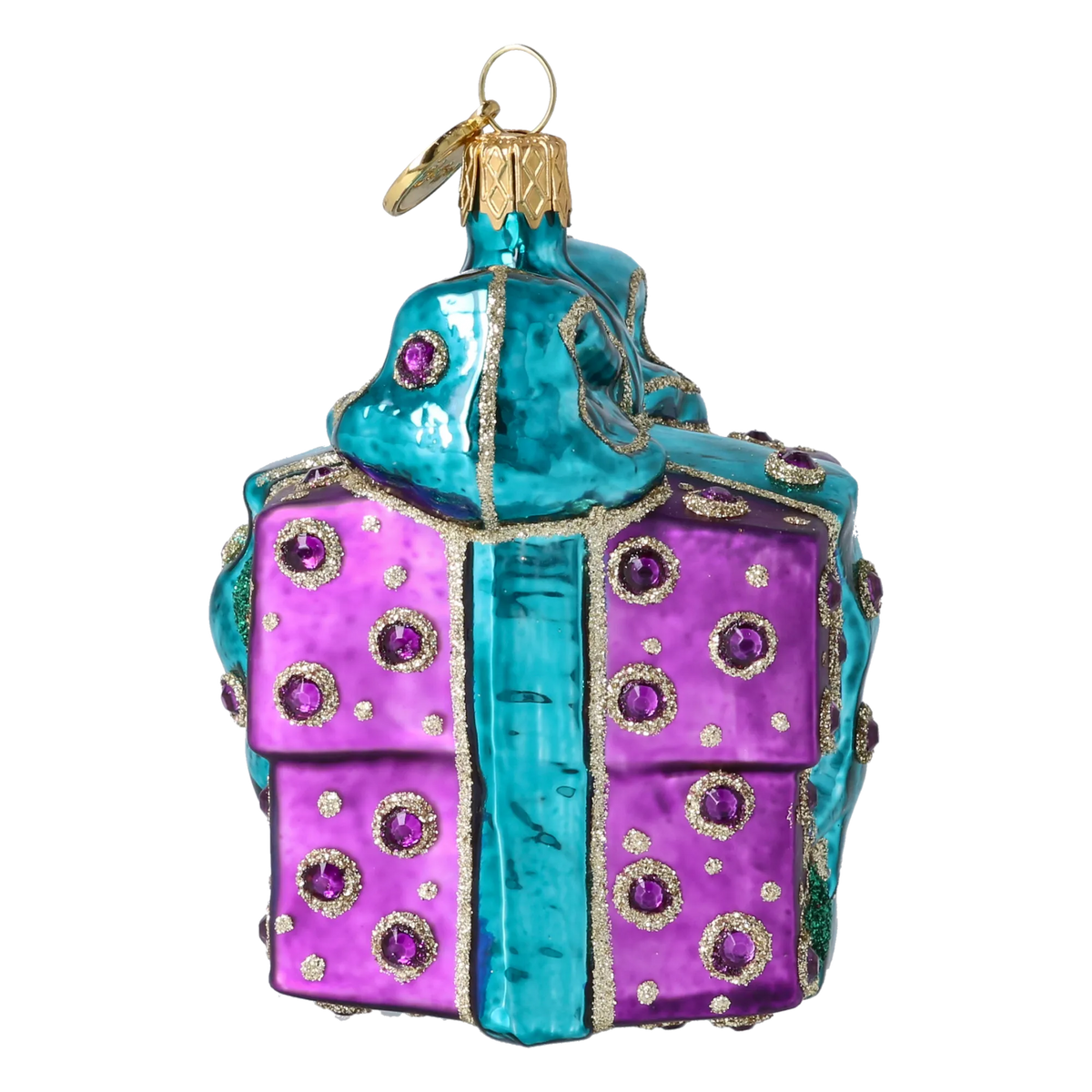 Bundled Gift in Turquoise & Violet | Hand-Painted Glass Ornament | Blubom 2027-026