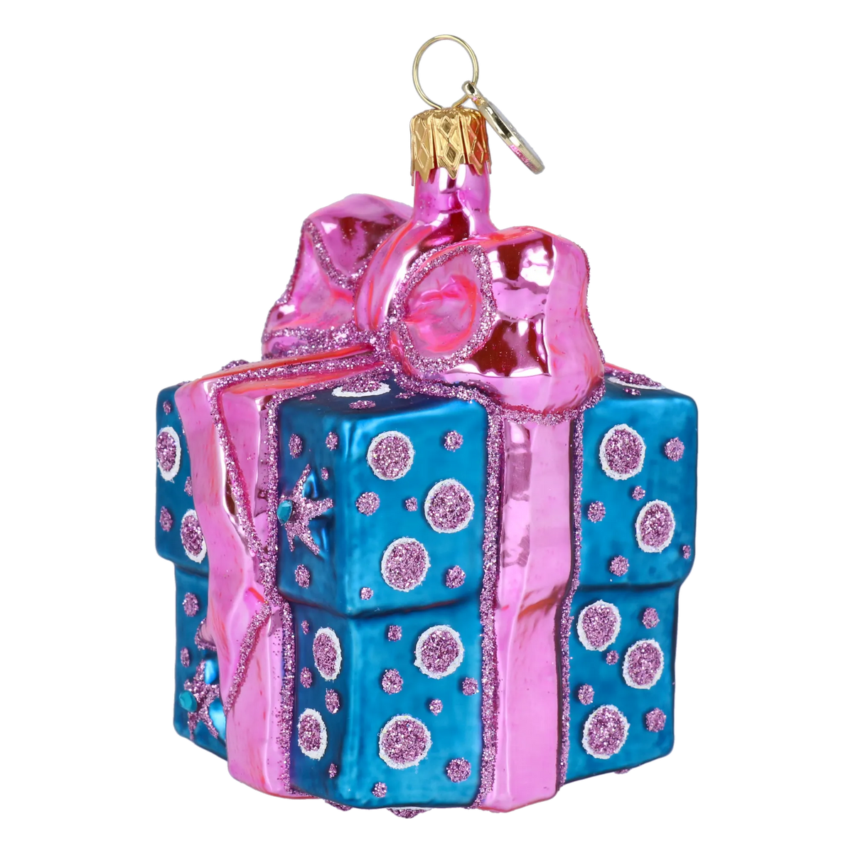 Bundled Gift in Bubblegum | Hand-Painted Glass Ornament | Blubom 2027-027