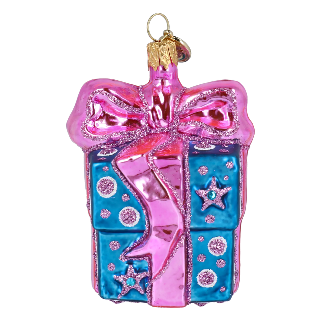 Bundled Gift in Bubblegum | Hand-Painted Glass Ornament | Blubom 2027-027