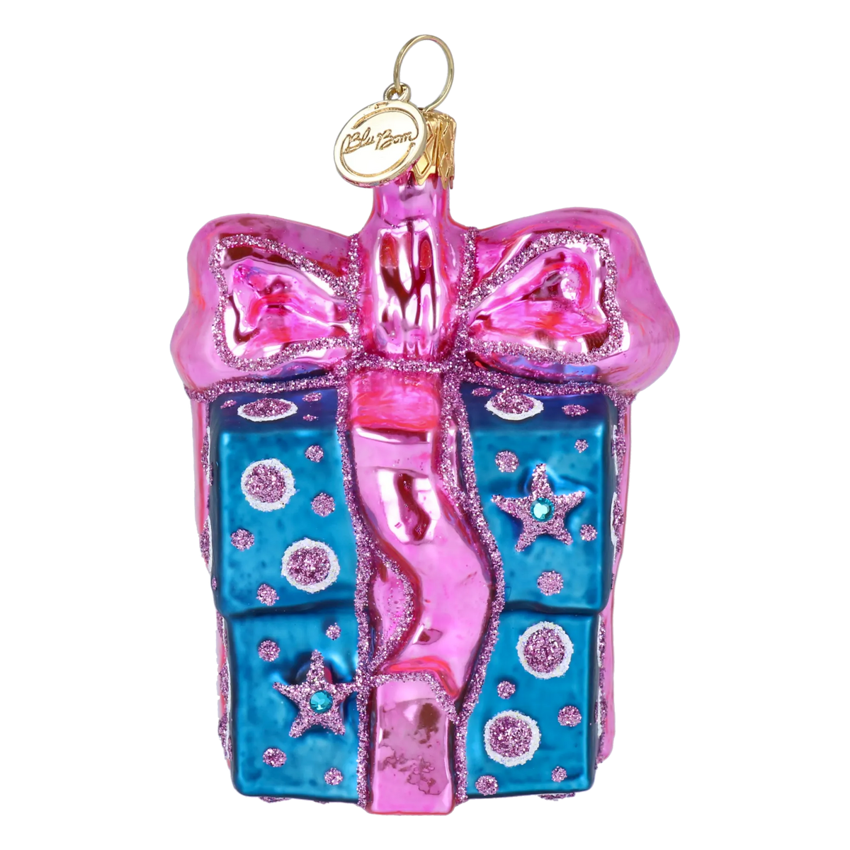 Bundled Gift in Bubblegum | Hand-Painted Glass Ornament | Blubom 2027-027