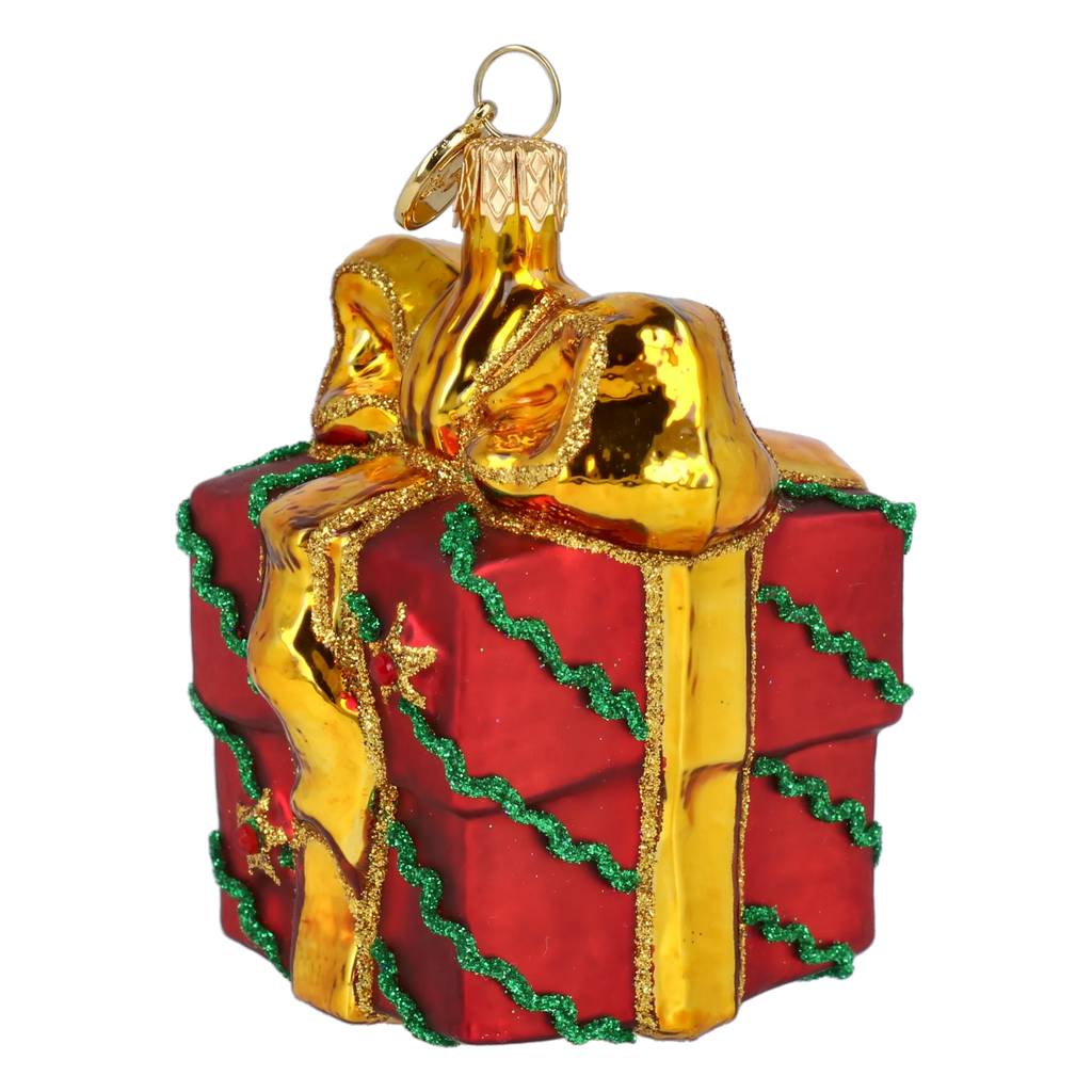 Bundled Gift in Holly Red | Hand-Painted Glass Ornament | Blubom 2027-028