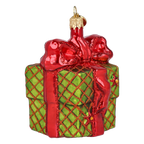Bundled Gift in Crimson & Lime | Hand-Painted Glass Ornament | Blubom 2027-033