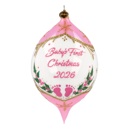 Personalized Winter Holly Drop in Blush | Hand-Painted Glass Ornament | Blubom 2027-035