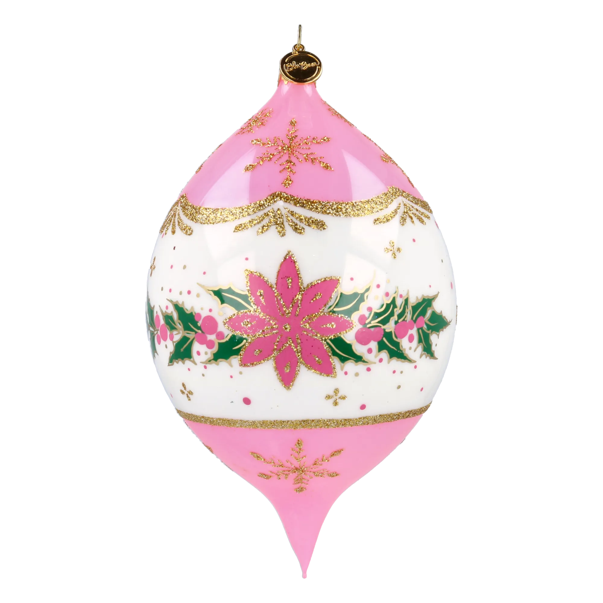 Personalized Winter Holly Drop in Blush | Hand-Painted Glass Ornament | Blubom 2027-035