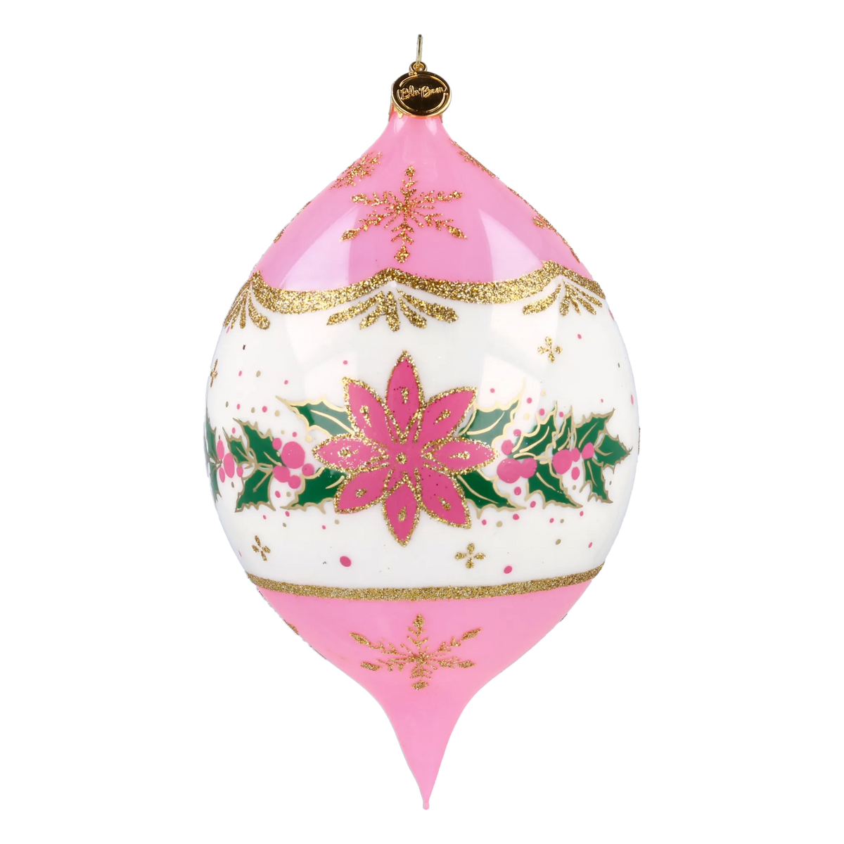 Personalized Winter Holly Drop in Blush | Hand-Painted Glass Ornament | Blubom 2027-035